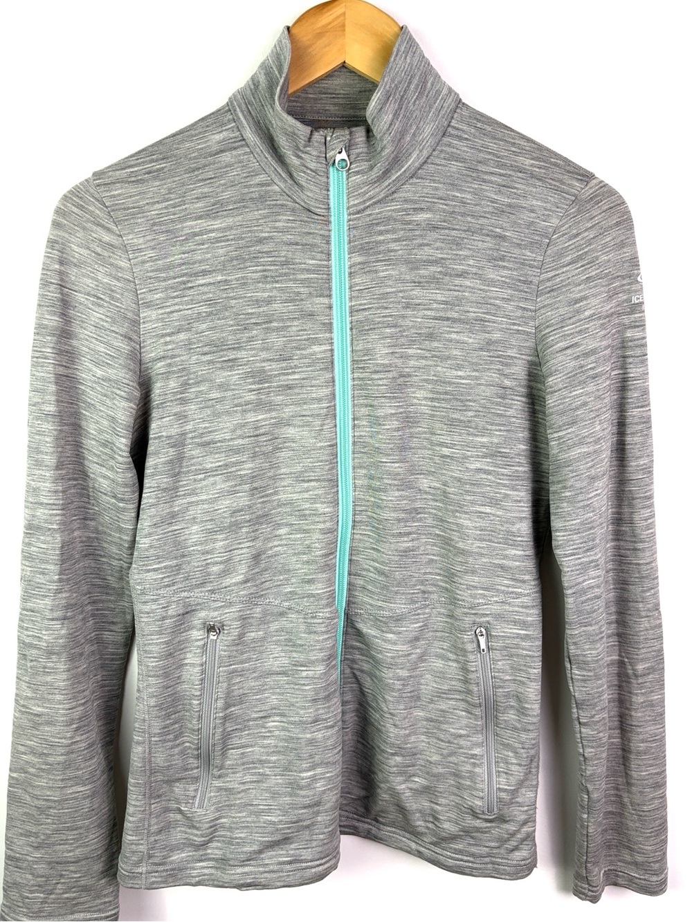 Icebreaker merino wool Gray Heather Full-Zip Jacket with Aqua Trim size M